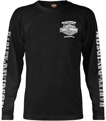 Harley-Davidson Men's Long Sleeve Orange Bar & Shield Black Shirt